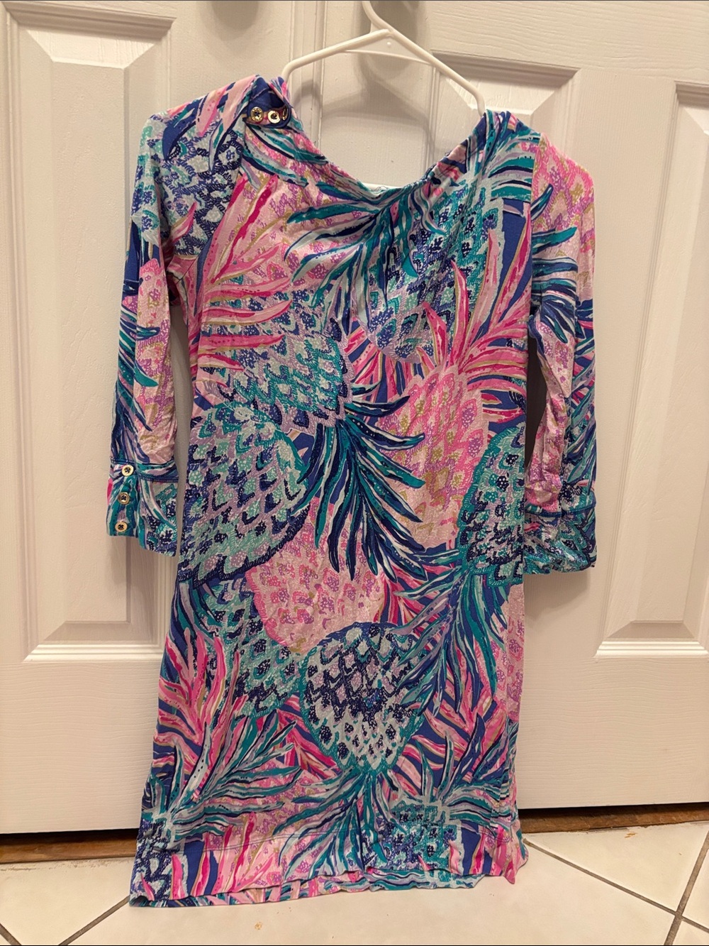 Lilly Pulitzer Pink Blue Tropical Print Dress